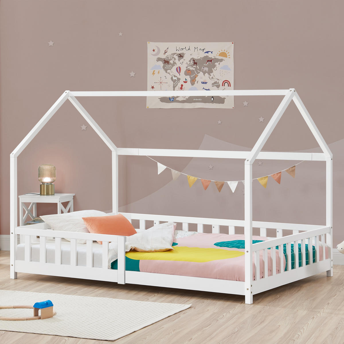 HAUSBETT Hesel - Weiß, Holz (90/200cm) - [en.casa]