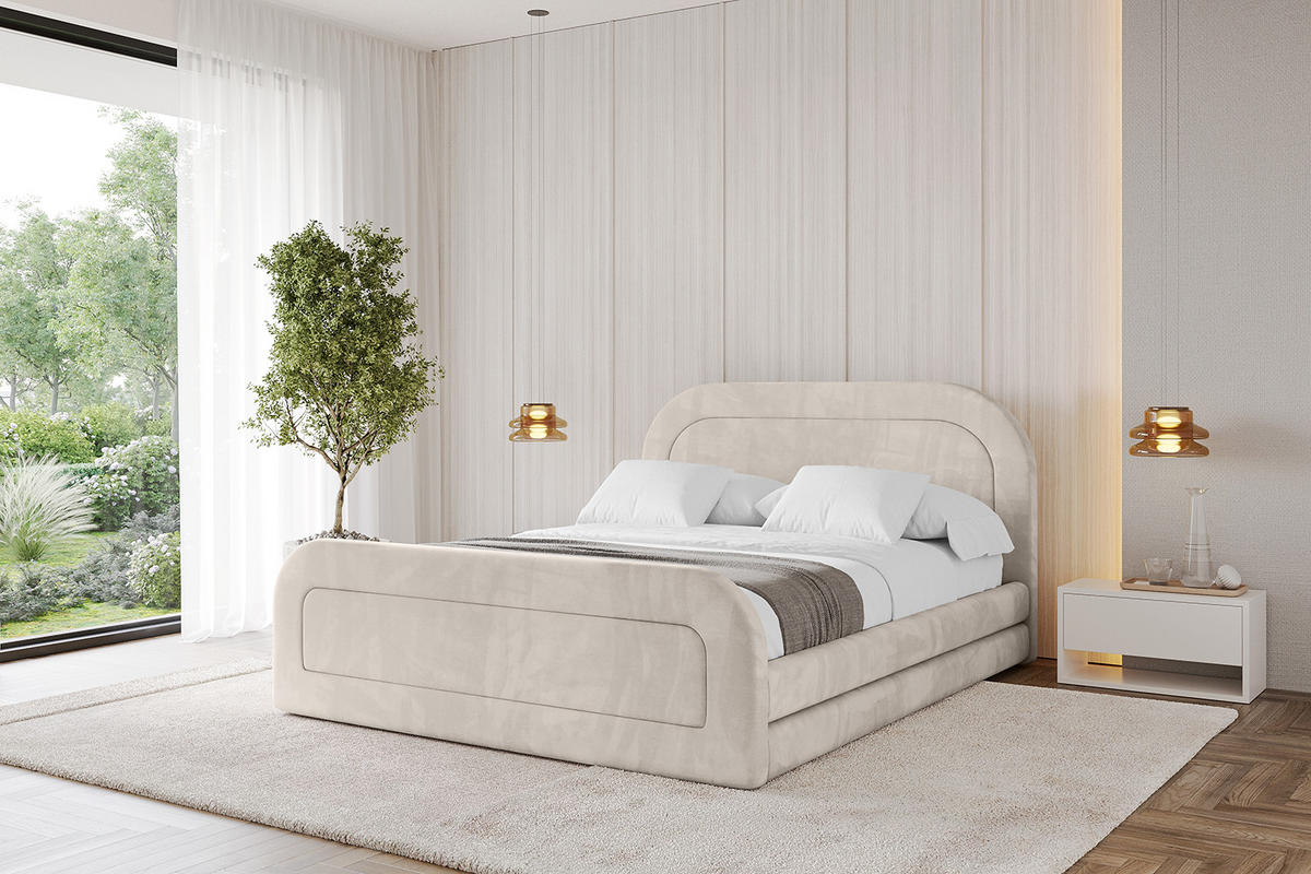 POLSTERBETT mit Bettkasten, Fußteil und Lattenrost, Boxbett mit Matratze H3/H4 - LERIS-Z 160x200 Beige - Beige, Holzwerkstoff/Textil (160/200cm) - ALTDECOR