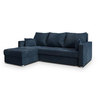 ECKSOFA NIDA Blau Geflochtener Stoff mit Schlaffunktion - Blau, Holz (220/143cm) - MASSENO