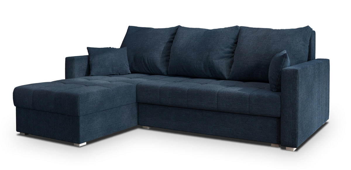 ECKSOFA NIDA Blau Geflochtener Stoff mit Schlaffunktion - Blau, Holz (220/143cm) - MASSENO