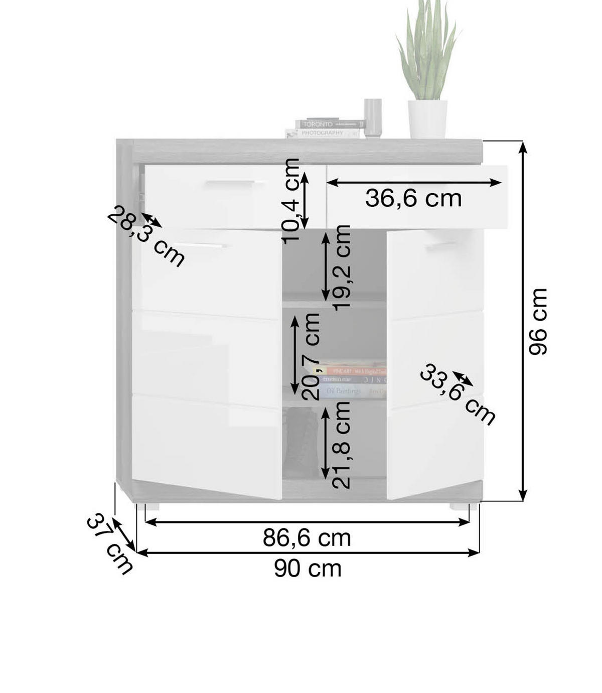 SCHUHSCHRANK weiß Hochglanz, Rauchsilber grau 90 cm, Flur Kommode mit Vollauszug - Chromfarben/Weiß Hochglanz, Holzwerkstoff/Kunststoff (90/96/37cm) - Inn.Furn