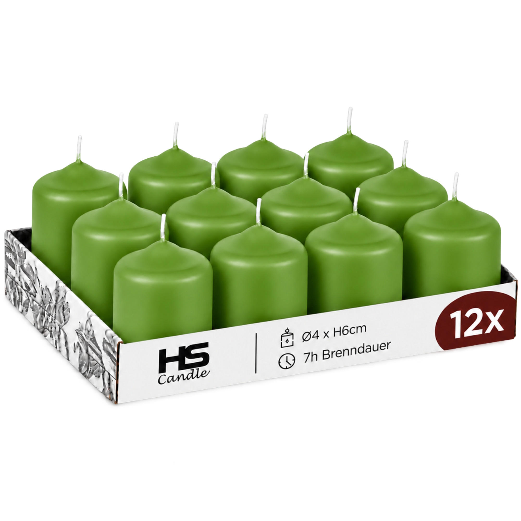 STUMPENKERZEN Ø4xH6 cm Grün 12er-Pack - Grün, Naturmaterialien (4/6cm)