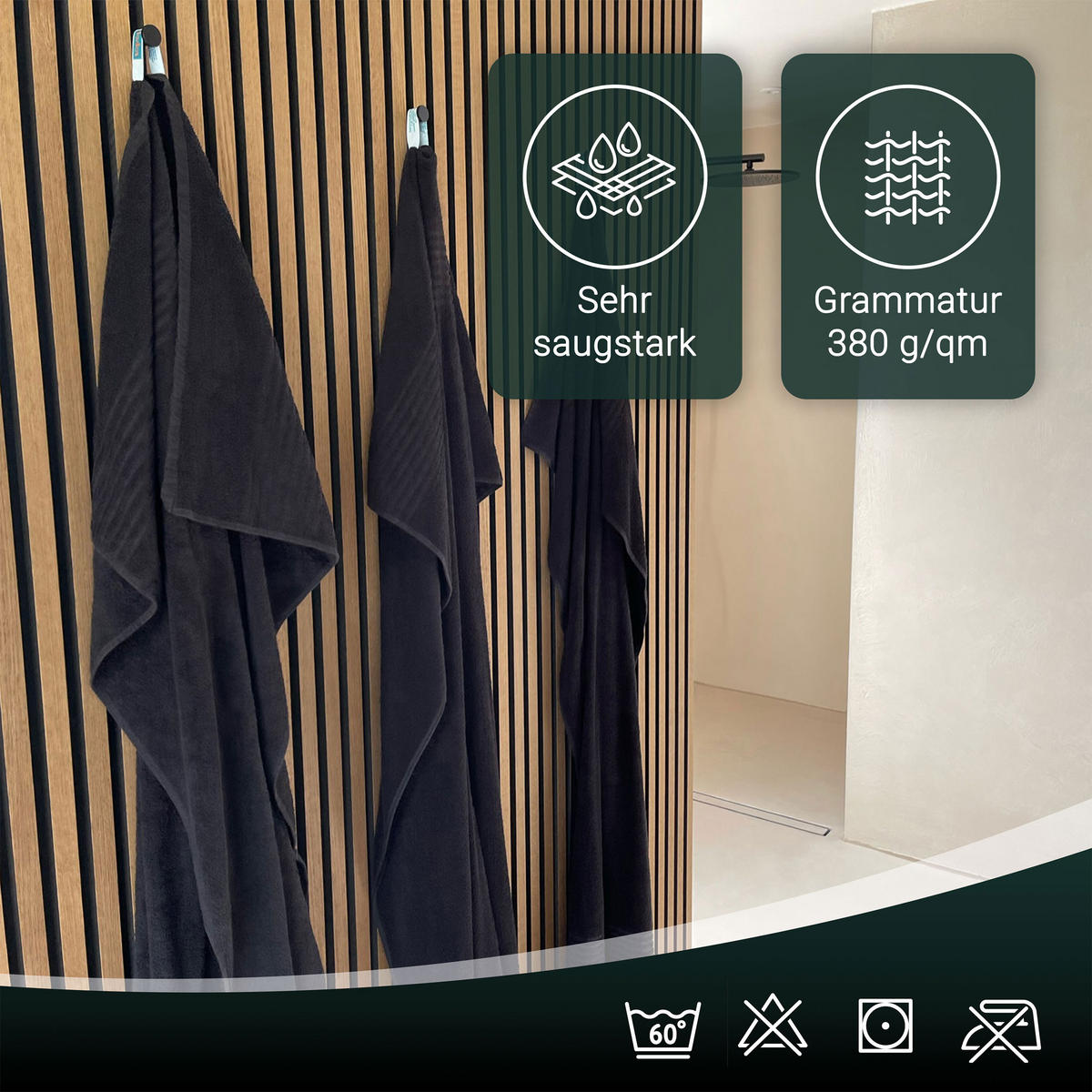 BADETUCH, 5er-Set, 100x150 cm, 100% Baumwolle, Schwarz - Schwarz, Textil (100/150cm) - Zollner