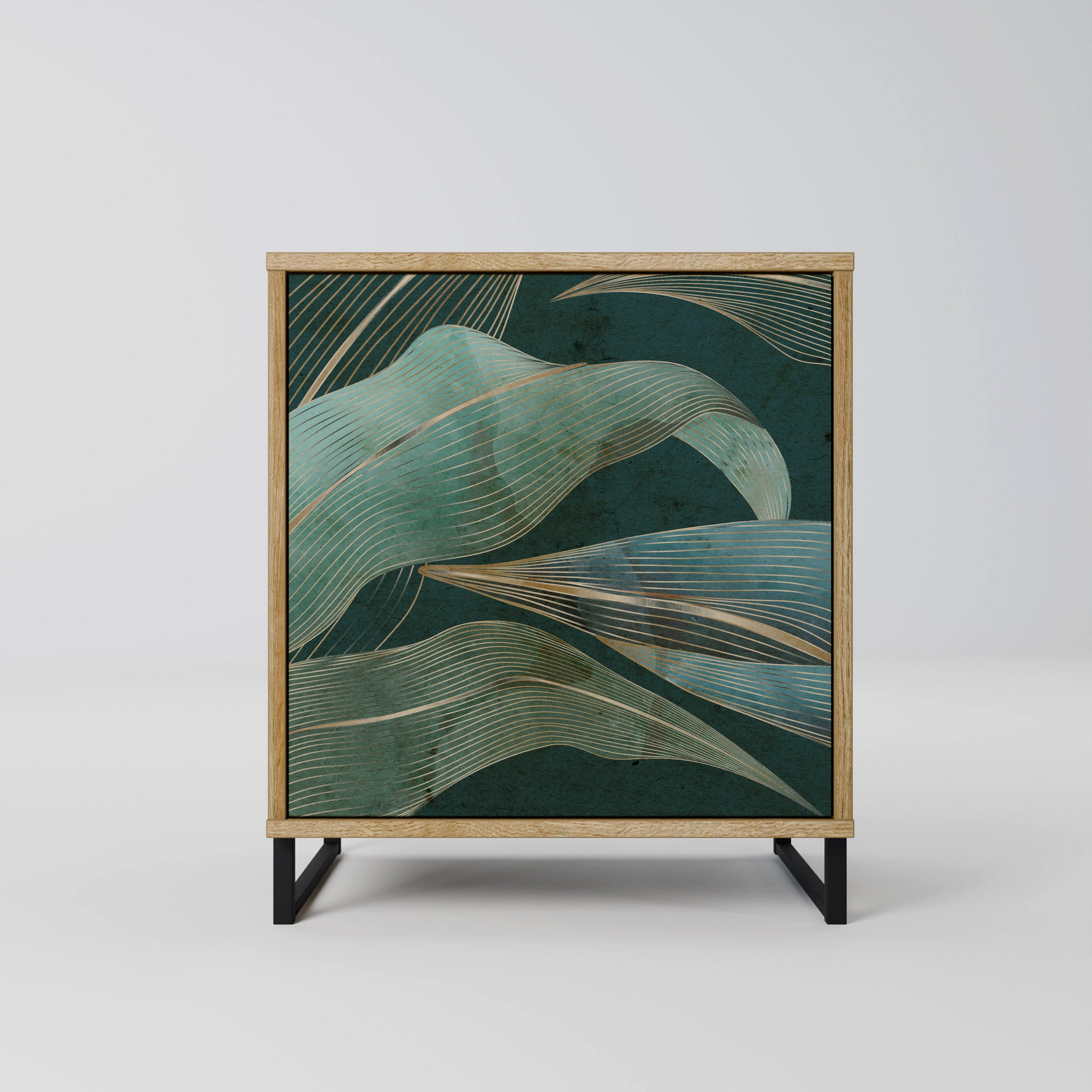 SIDEBOARD ROYAL GREEN, Eichefarben, 57,5x42x67,5 cm, Schwarze Metall-Rahmenfüße - Eichefarben/Multicolor, Holzwerkstoff/Metall (57.5/67.5/42cm) - SpaceRebels