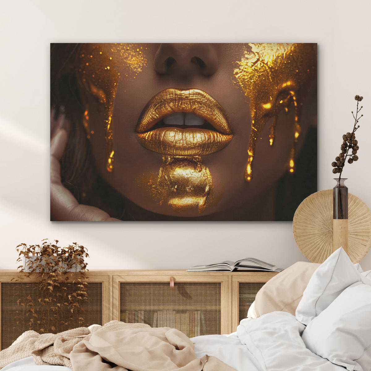 AKUSTIKBILD Frau - Gold - Luxus - Porträt Akustikpaneele 90x60 cm - Goldfarben, Kunststoff (90/60/0.9cm) - MuchoWow