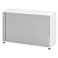 ROLLLADENSCHRANK - 2 Ordnerhöhen 40/120/74,8 cm in Weiß/Silberfarben Bügelgriff (Metall) - Silberfarben/Weiß, Holzwerkstoff (120/74.8/40cm) - bümö