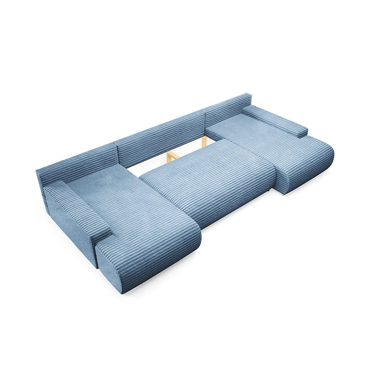 PANORAMASOFA Ivana 4 Sitzplätze Hellblau - Blau, Holz (350/85/172cm) - Petits-meubles