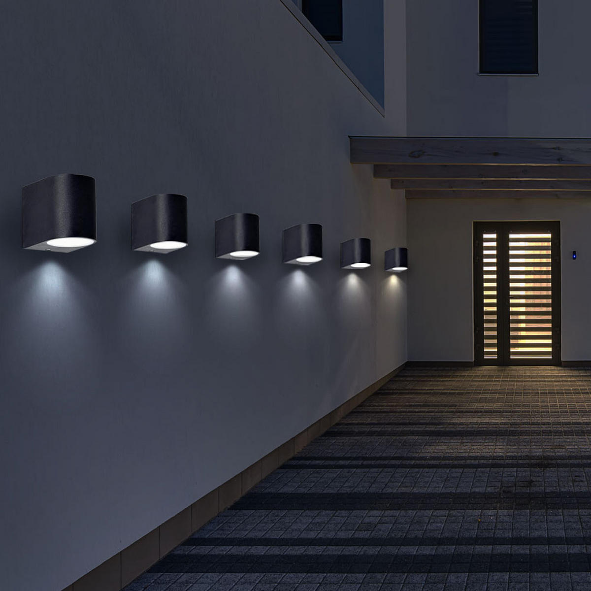 RGB LED AUSSEN-WANDLEUCHTEN Aluminium Schwarz 6er Set - Schwarz, Glas (7/8/9.4cm)