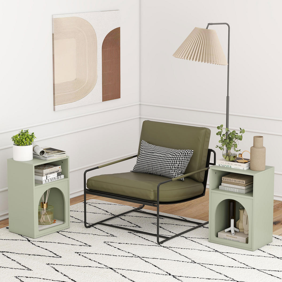 NACHTTISCH Hellgrün MDF offene Fächer 2er-Set - Grün, Holzwerkstoff (40/60/30cm) - PANGIVO