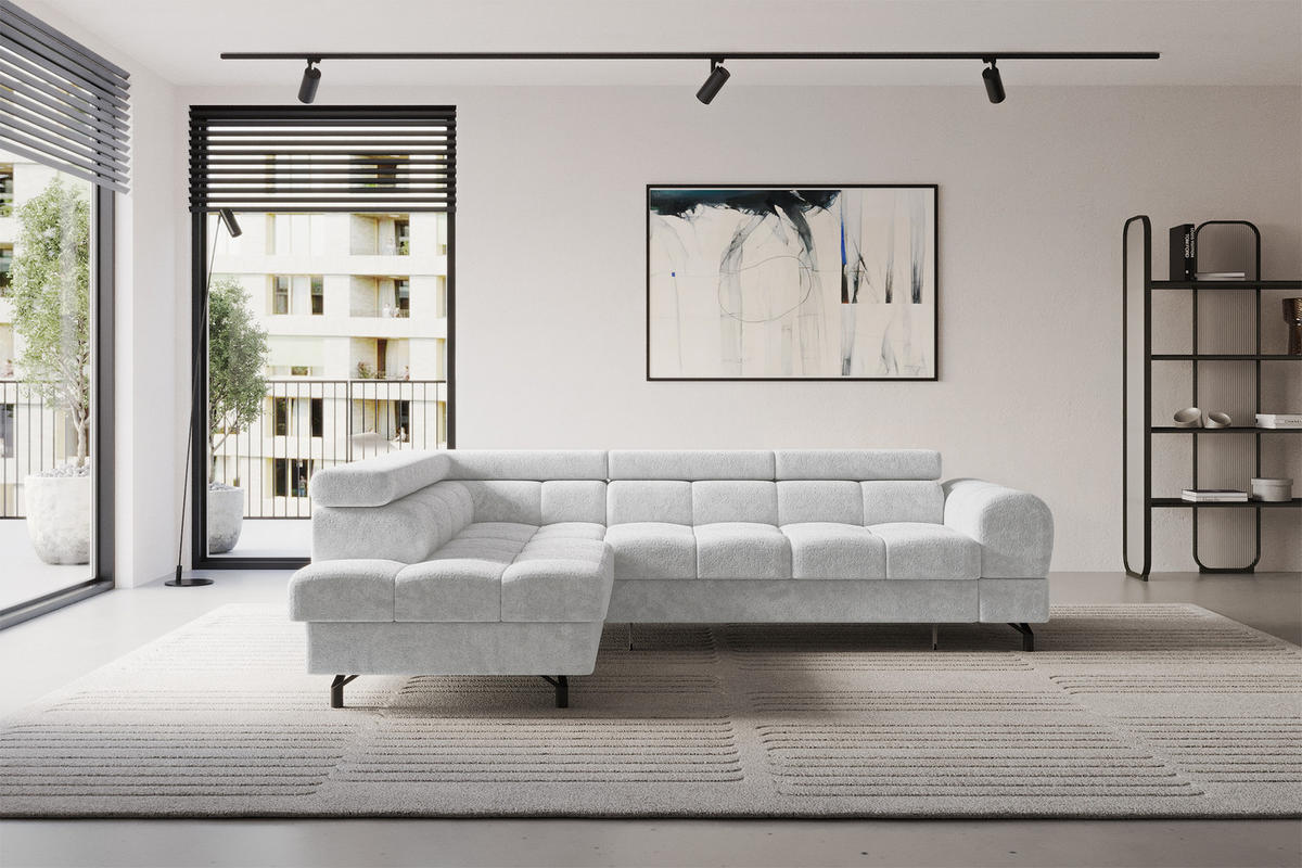 ECKSOFA mit Schlaffunktion Ottomane Links LUMA-L 272x203x70 Grau Velours - Schwarz/Grau, Holzwerkstoff/Kunststoff (272/203cm) - ALTDECOR