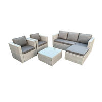 GARTENMÖBEL SET mit Couchtisch Polyrattan Helles Grau 6-Sitzer - Hellgrau, Metall - Fimous