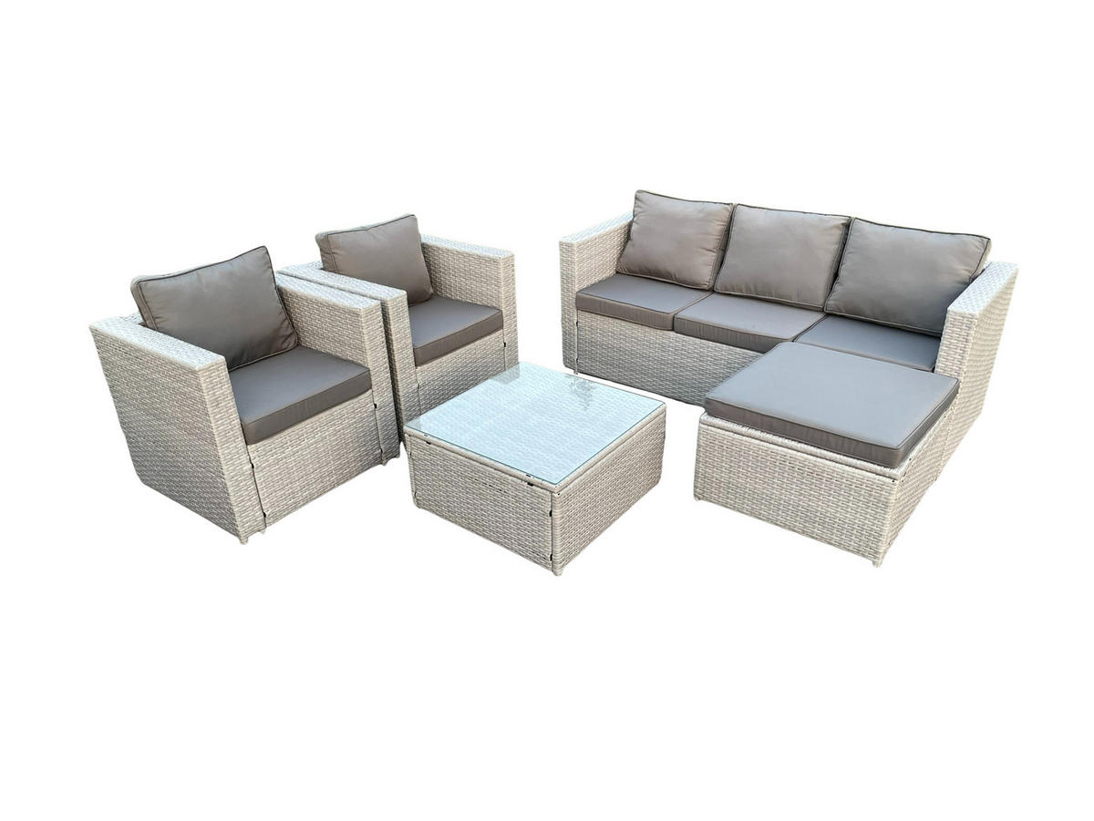 GARTENMÖBEL SET mit Couchtisch Polyrattan Helles Grau 6-Sitzer - Hellgrau, Metall - Fimous