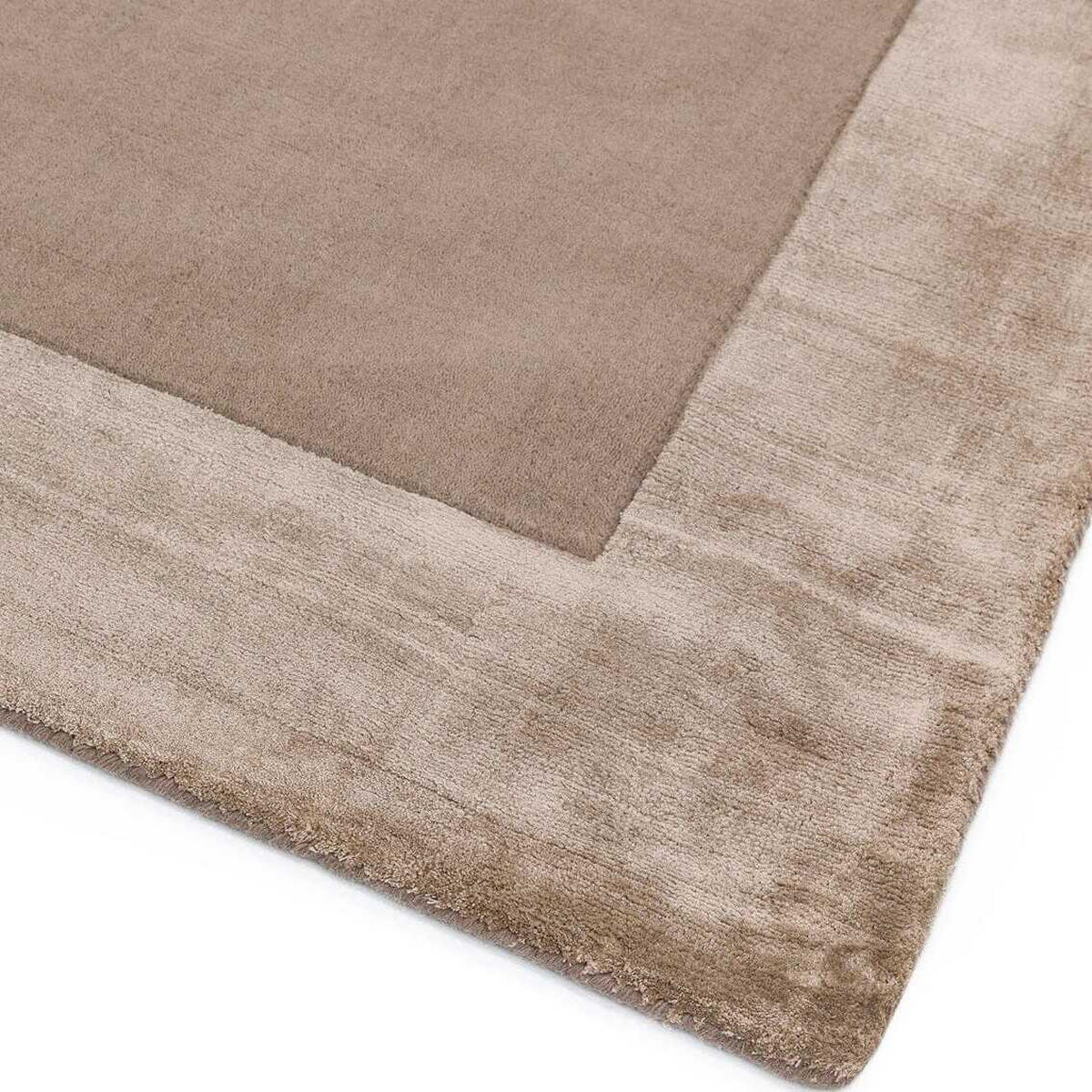 TEPPICH Wolle handgewebt einfarbig mit Viskosebordüre TYNE, Beige 160x230 cm - Beige, Textil (160/230cm) - KADIMA DESIGN