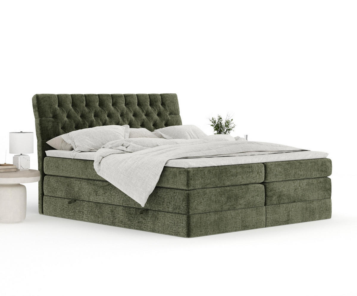 BOXSPRINGBETT Seraphine Olivenfarbe 200/200 cm - Schwarz/Olivgrün, Holz/Holzwerkstoff (200/200cm) - Maison de Reve