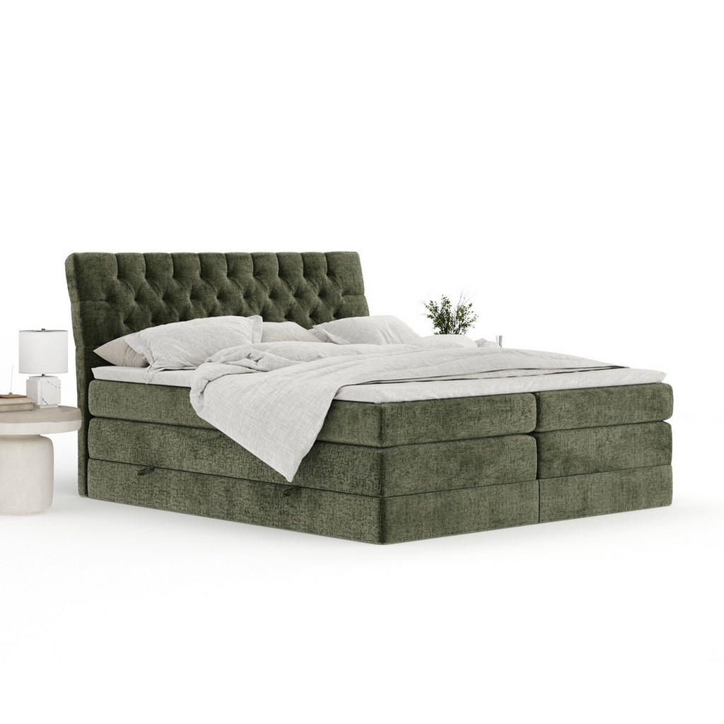Thumbnail - Maison de Reve Boxspringbett, Olivgrün, Textil, Buche, Kiefer, H2, 7-Zonen, Höhe ca. 40 cm, 180x200 cm, Handmade in Euro...