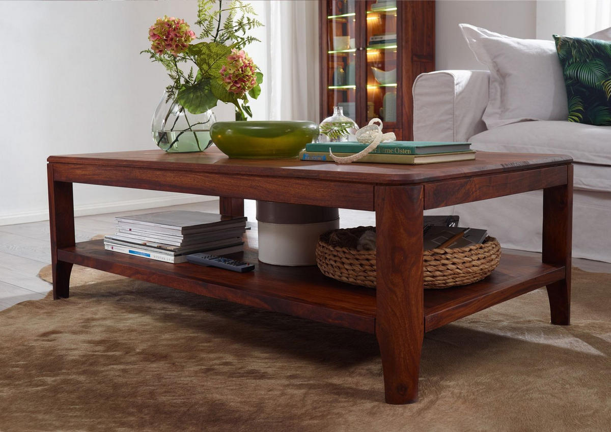 COUCHTISCH Sheesham 120x70x40 walnuss geölt BROOKLYN #11 - Dunkelbraun, Holz (120/70/40cm) - Massivmoebel24