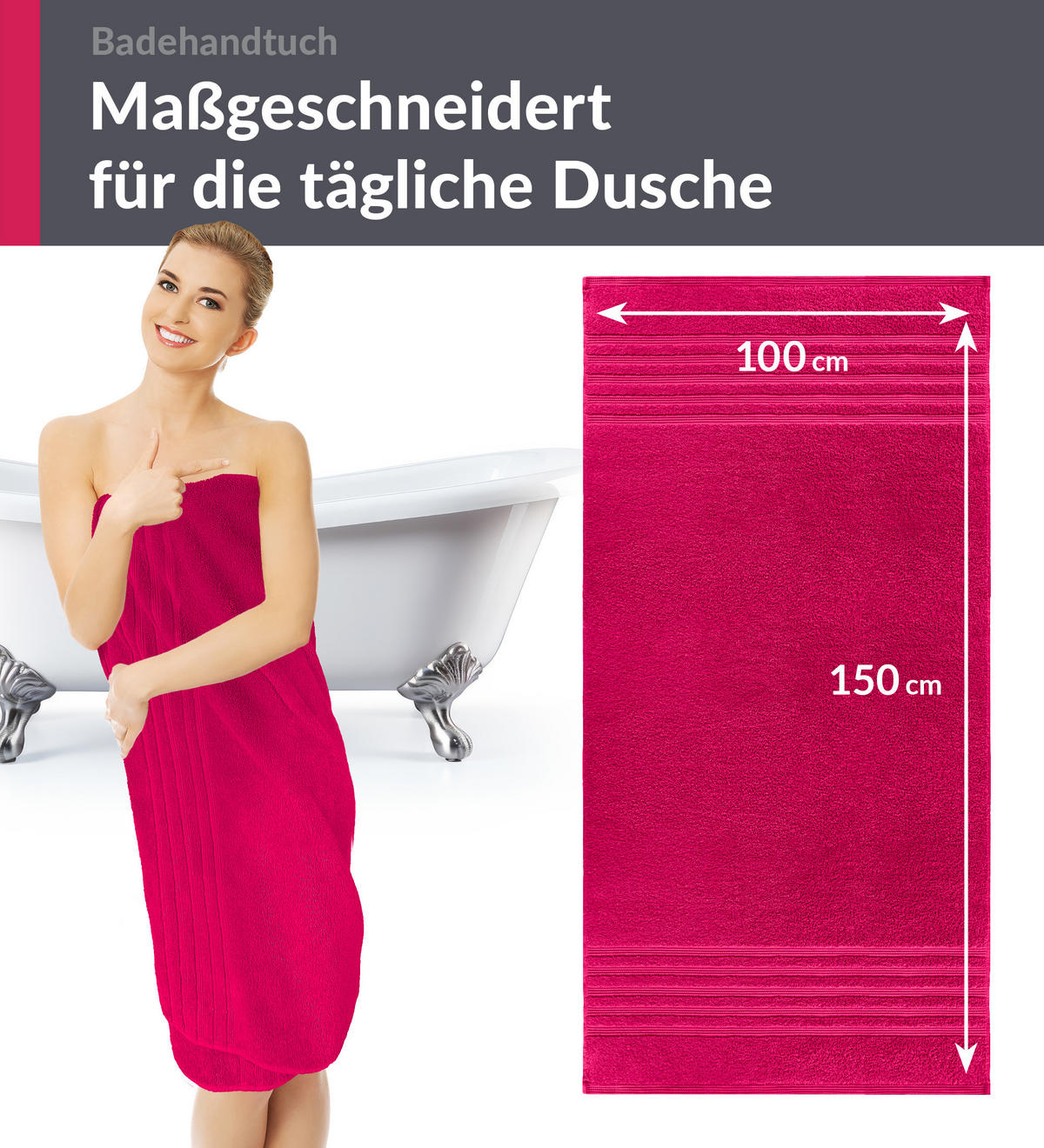 BADETUCH London Rhabarber Rot 2er Set 100x150 - Pink, Textil (100/150cm) - Lashuma