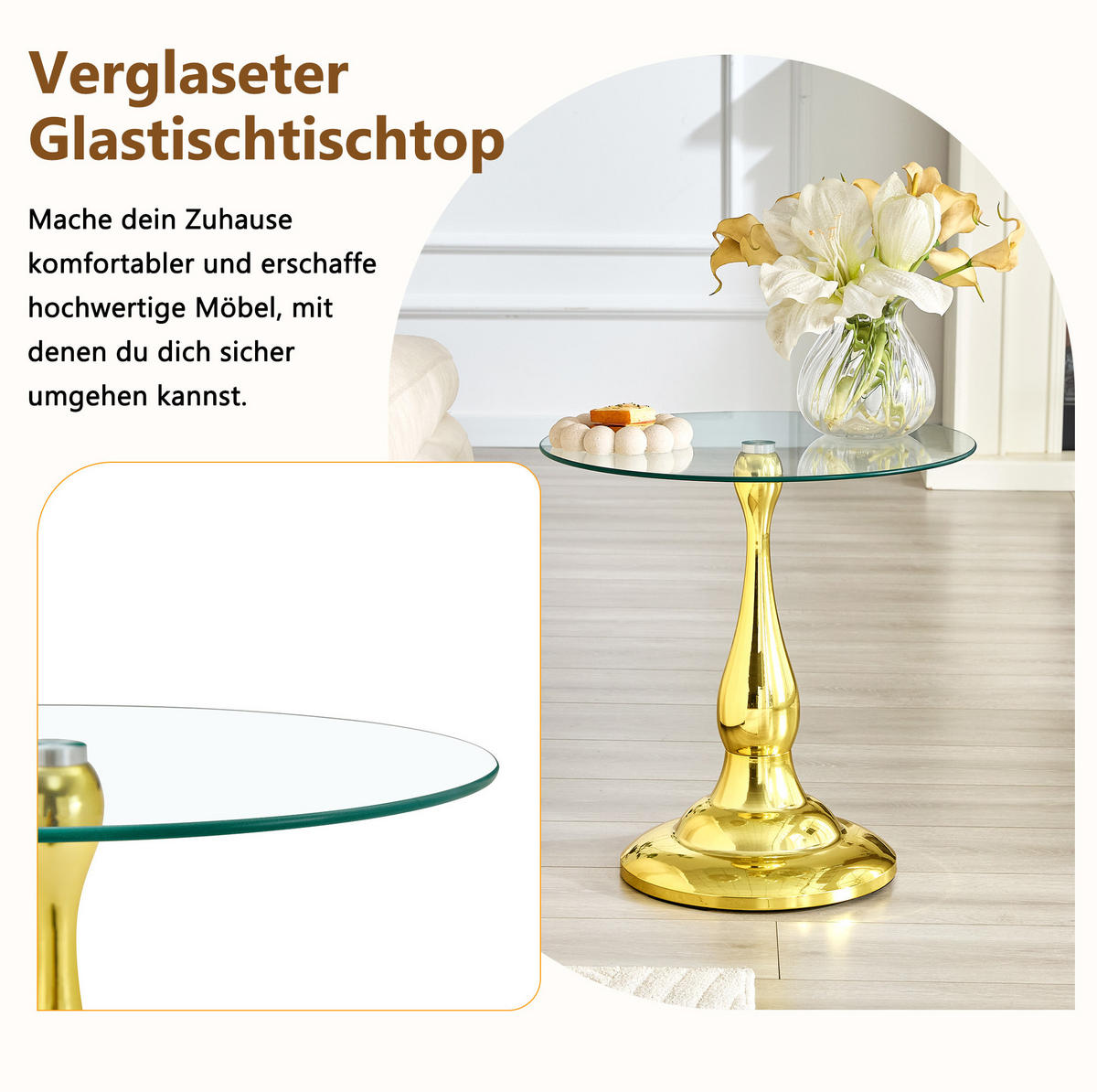 BEISTELLTISCH aus Glas und Metall 50x50x51 cm Gold mit gehärteter Glasplatte - Goldfarben, Glas (50/50/51.5cm) - IVMEU