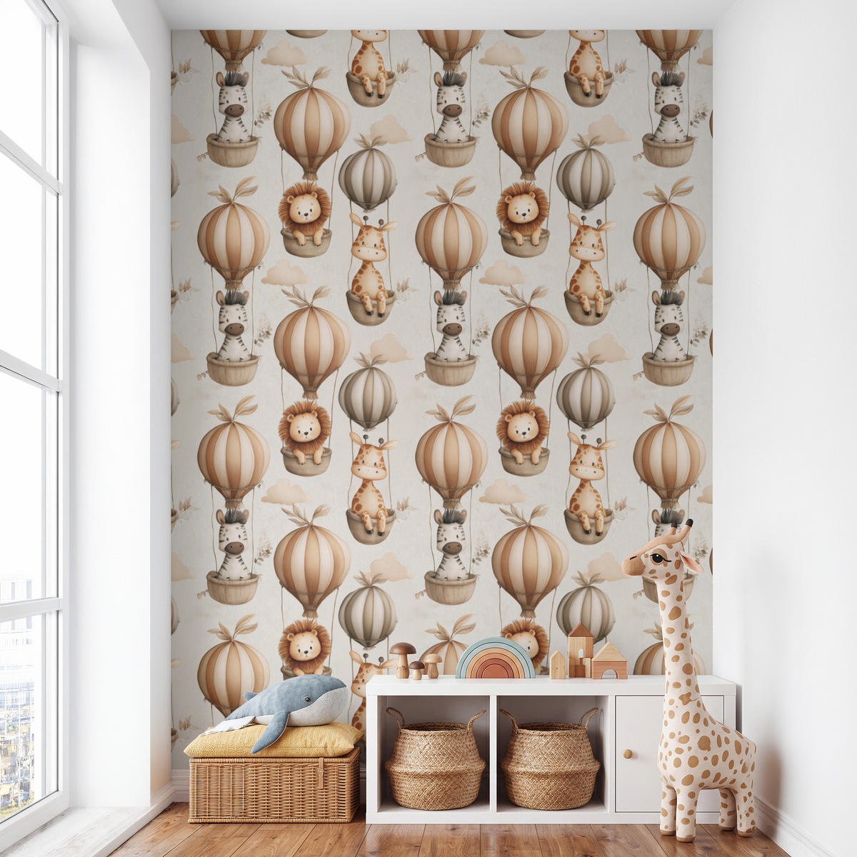 KINDERTAPETE - Safari - Heißluftballons - Taupe - 200x300 cm - Beige, Papier (200/300cm) - OnlyWow