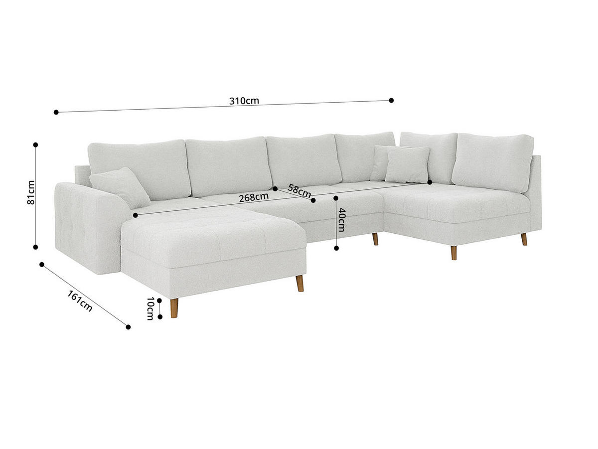 WOHNLANDSCHAFT inkl. Hocker Henrik Weiß Boucle - Weiß/Braun, Holz/Textil (310/81/161cm) - S-Style Möbel