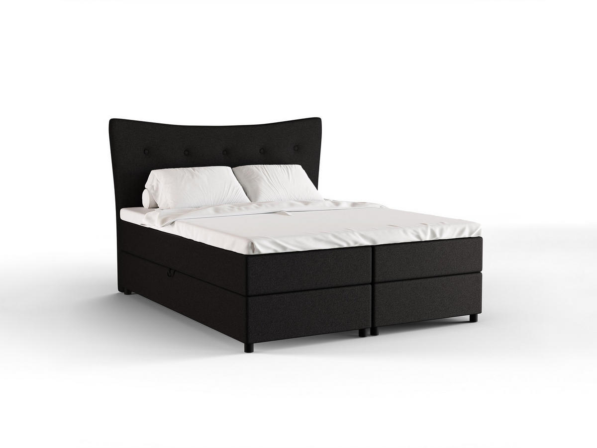BOXBETT Nevada 160 x 200 cm Doppelbett mit hochwertiger Bonell-Matratze und Topper - schwarz - Schwarz, Holz (160/200cm) - Panda Möbel