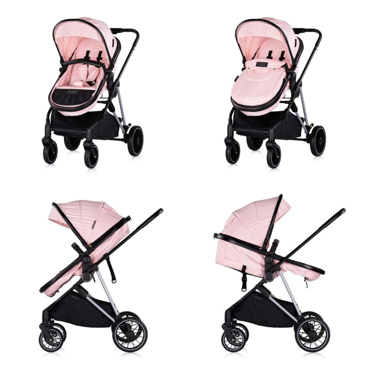 KOMBIKINDERWAGEN Aura 3 in 1 pink Autositz, Babywanne, Wickeltasche, bis 22 kg - Rosa, Metall (98/60/106cm) - Chipolino