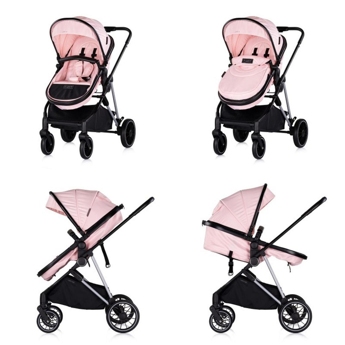 KOMBIKINDERWAGEN Aura 3 in 1 pink Autositz, Babywanne, Wickeltasche, bis 22 kg - Rosa, Metall (98/60/106cm) - Chipolino