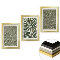 WANDBILDER 3er Set - 20x30 cm Goldrahmen - Blattmuster wellenförmige Formen - Goldfarben, Kunststoff (20/30cm) - ArtPrintCave