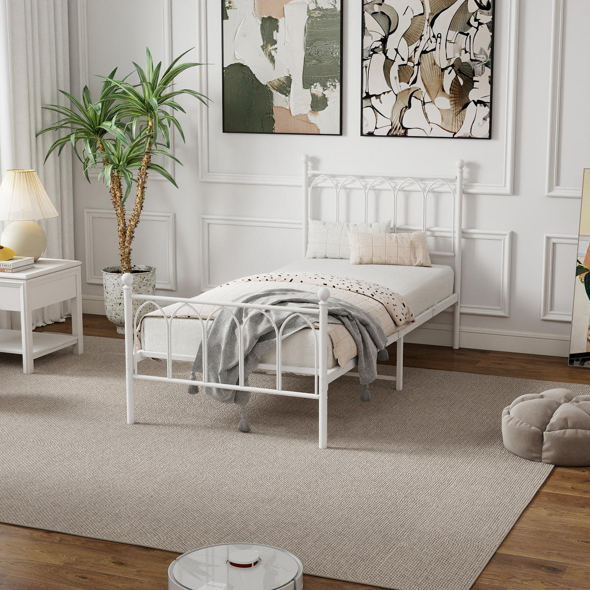 EINZELBETT 90/200 cm Weiß Bettgestell aus Metall - Weiß, Metall (90/200cm) - OKWISH