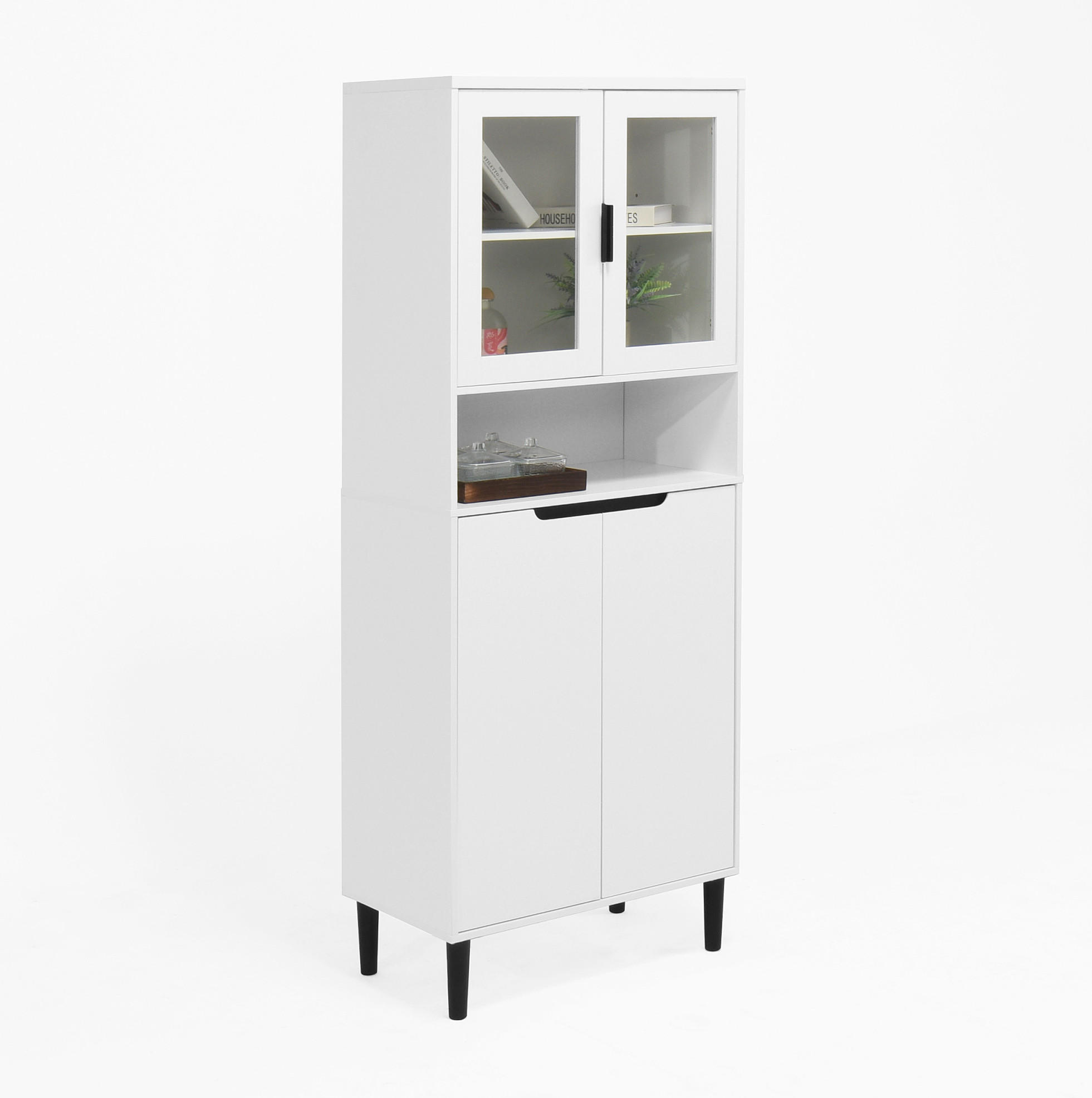 VITRINA bijela od MDF-a s kaljenim staklom i podesivom policom - bijela, drvni materijal (60/160/35cm) - OKWISH