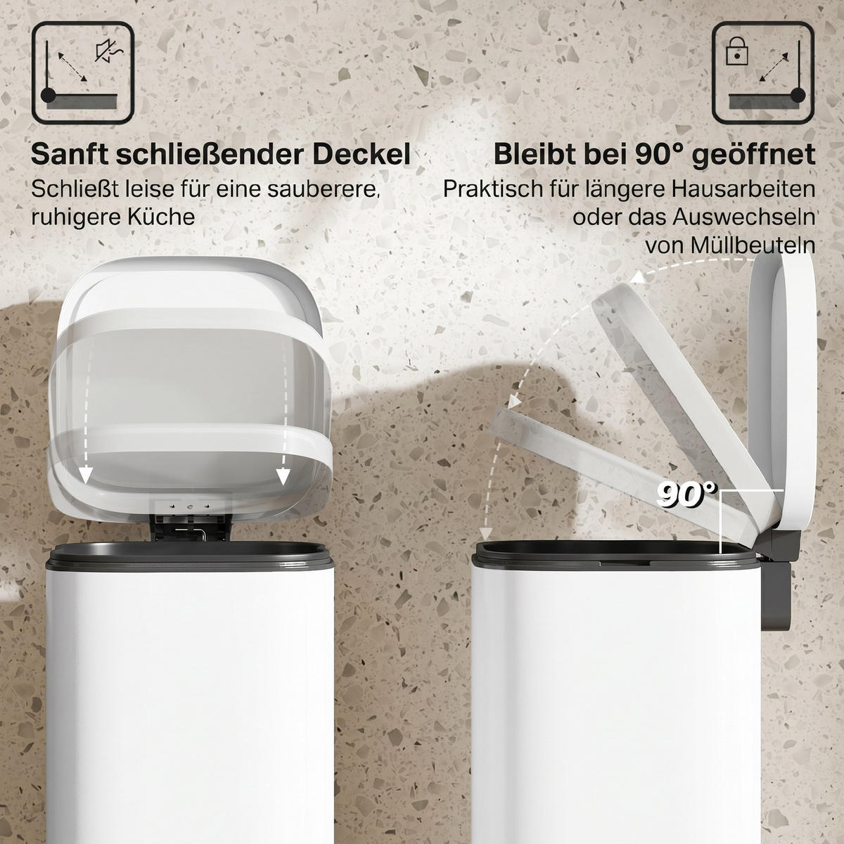 MÜLLEIMER Metall Kunststoff Weiß - Weiß, Metall (29/59.5/36cm) - HOMCOM