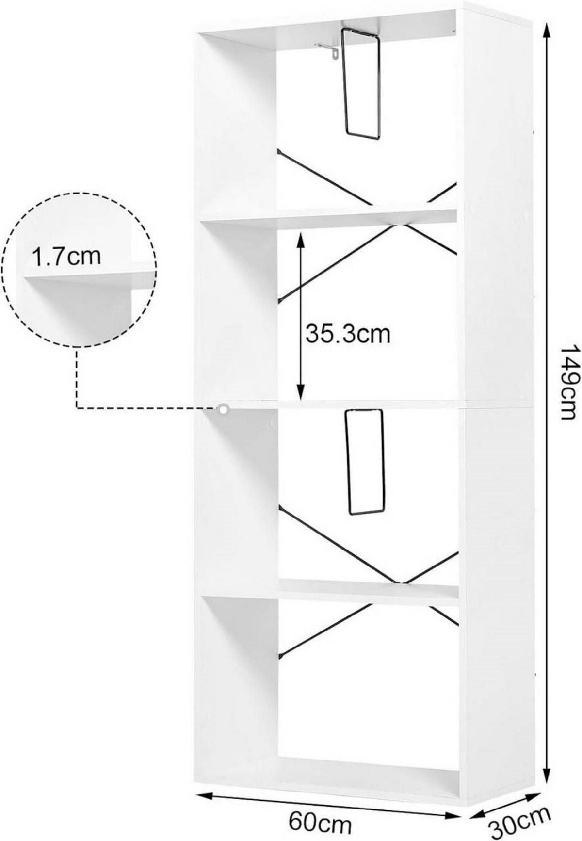BÜCHERREGAL mit 4 Ebenen, Holzwerkstoff, Weiß - Weiß, Holzwerkstoff (60/149/30cm) - Woltu
