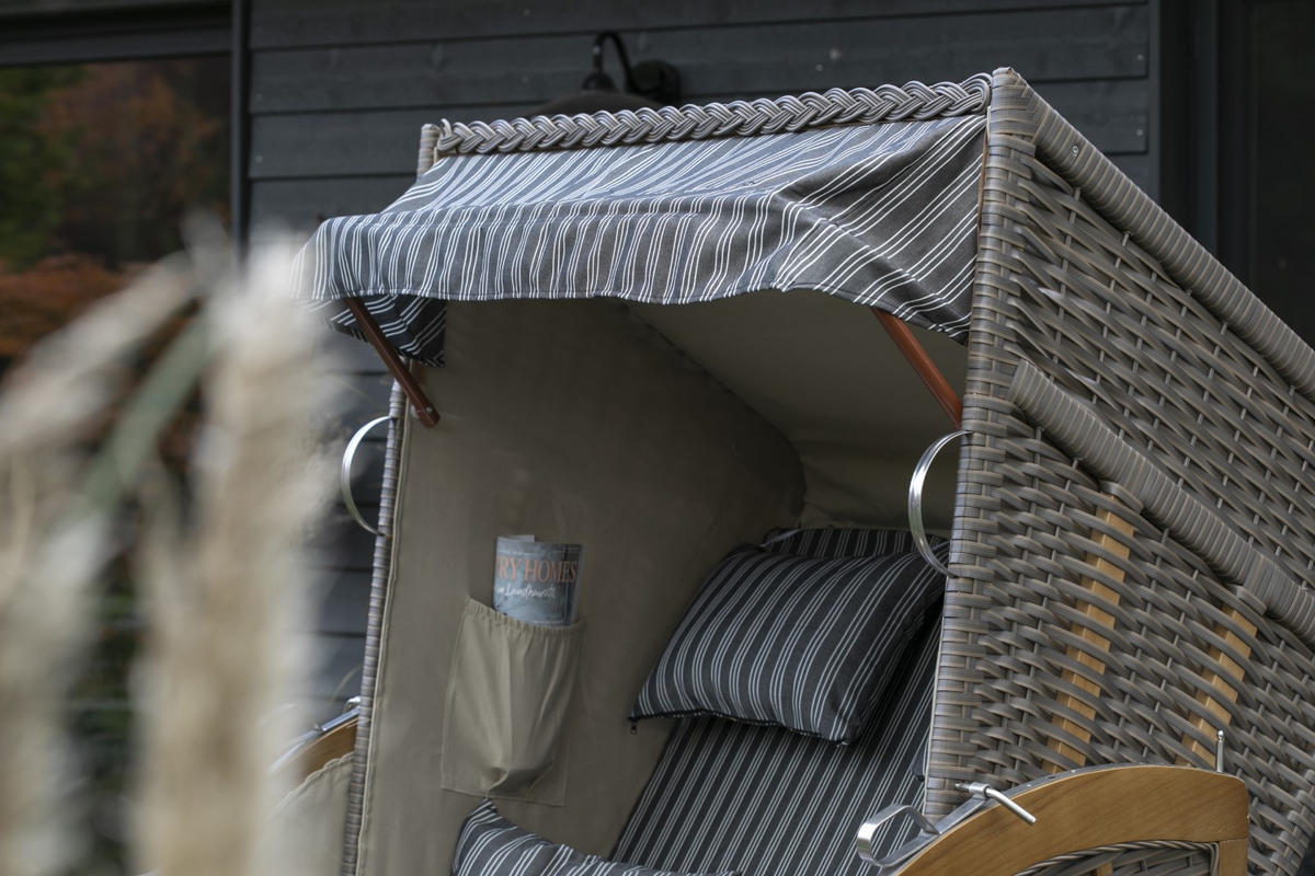 STRANDKORB Komplettset - Schleswig Pinie - PE mokka - Modell 553 - Grau, Holz (120/160/80cm) - bene living