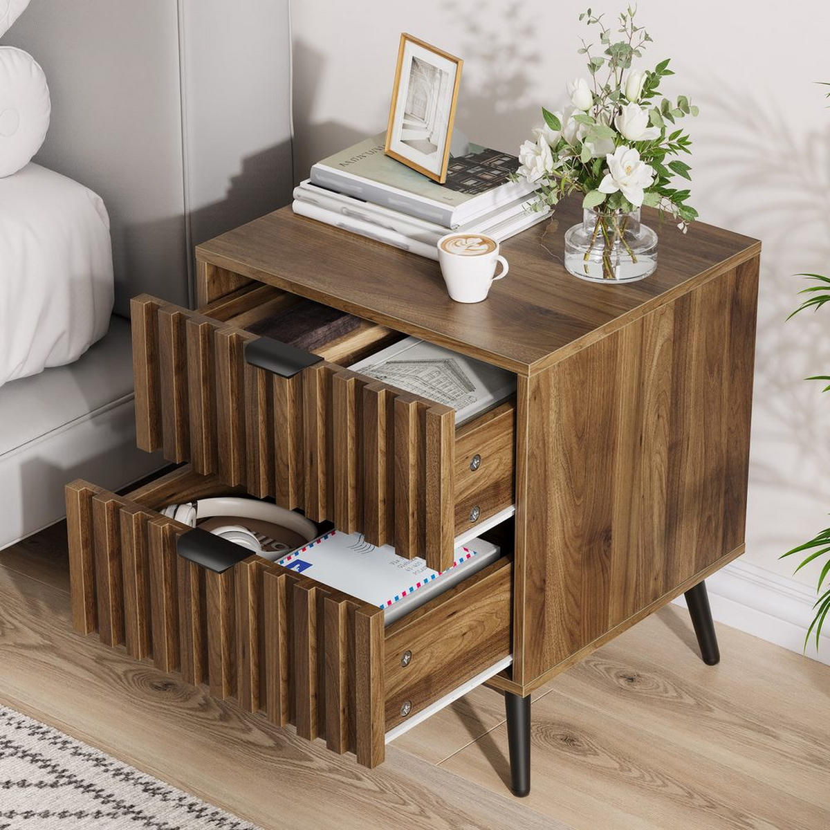 NACHTISCH WALNUSS, 2 SCHUBLADEN, EINGELASSEN, MULTIROOM - Baltimorefarben, Holzwerkstoff (40/53/45cm)