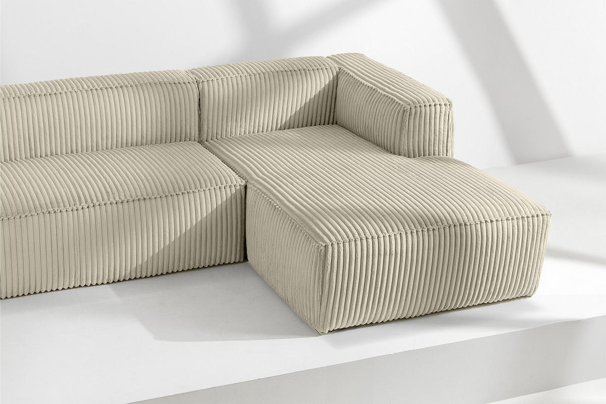 ECKSOFA-RECHTS FEROX Modern, Cord-Stoff, cremefarben - Creme, Textil (305/175cm) - KONSIMO®