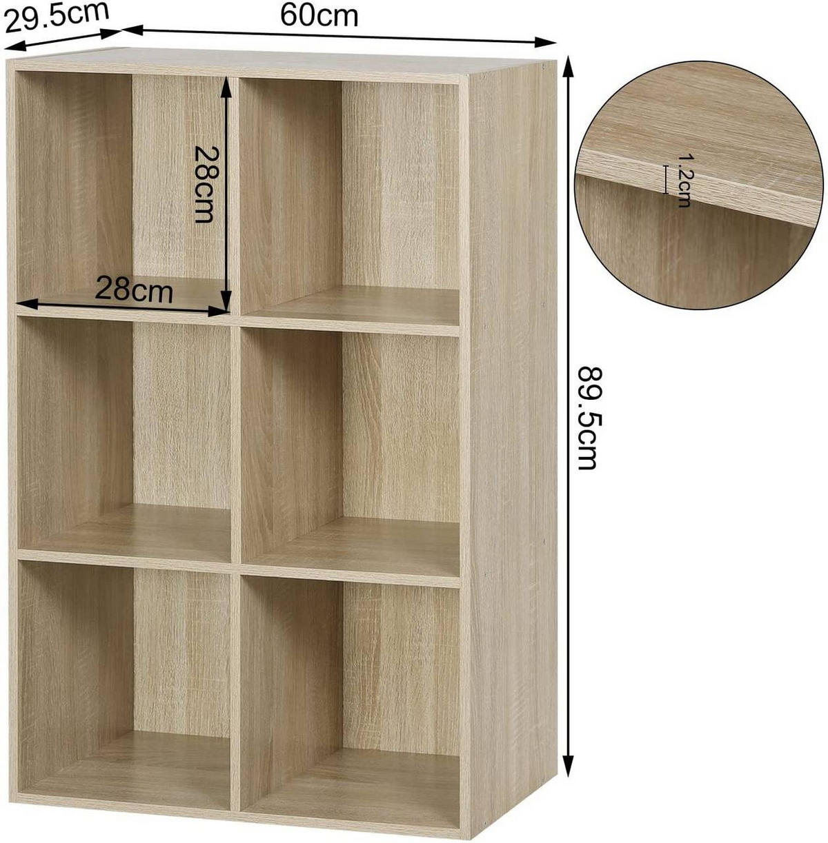 BÜCHERREGAL mit 6 Fächer, Holzwerkstoff, Helle Eiche - Eichefarben, Holzwerkstoff (59.5/89/29cm) - Woltu