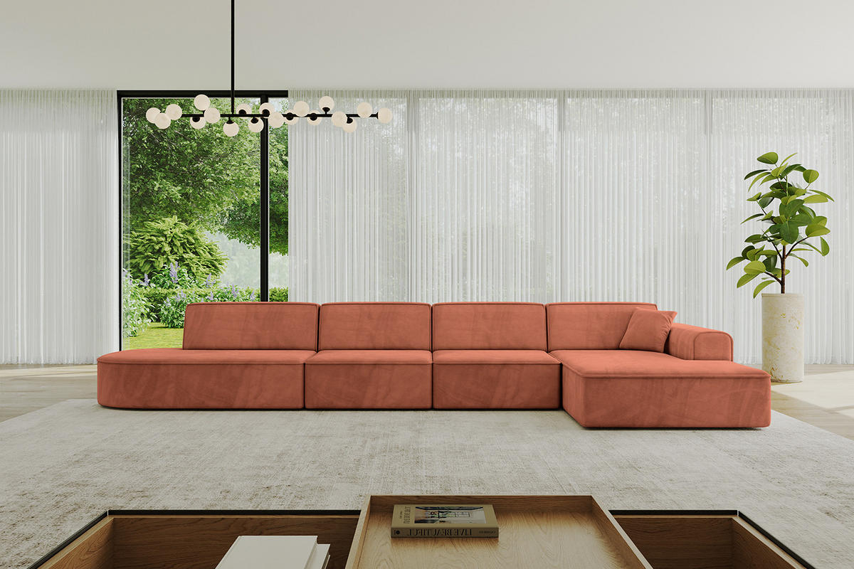 ECKSOFA Ottomane Rechts IREA-L3-v3 - 403x165x76 cm Apricot - Koralle, Holzwerkstoff/Textil (403/165cm) - ALTDECOR