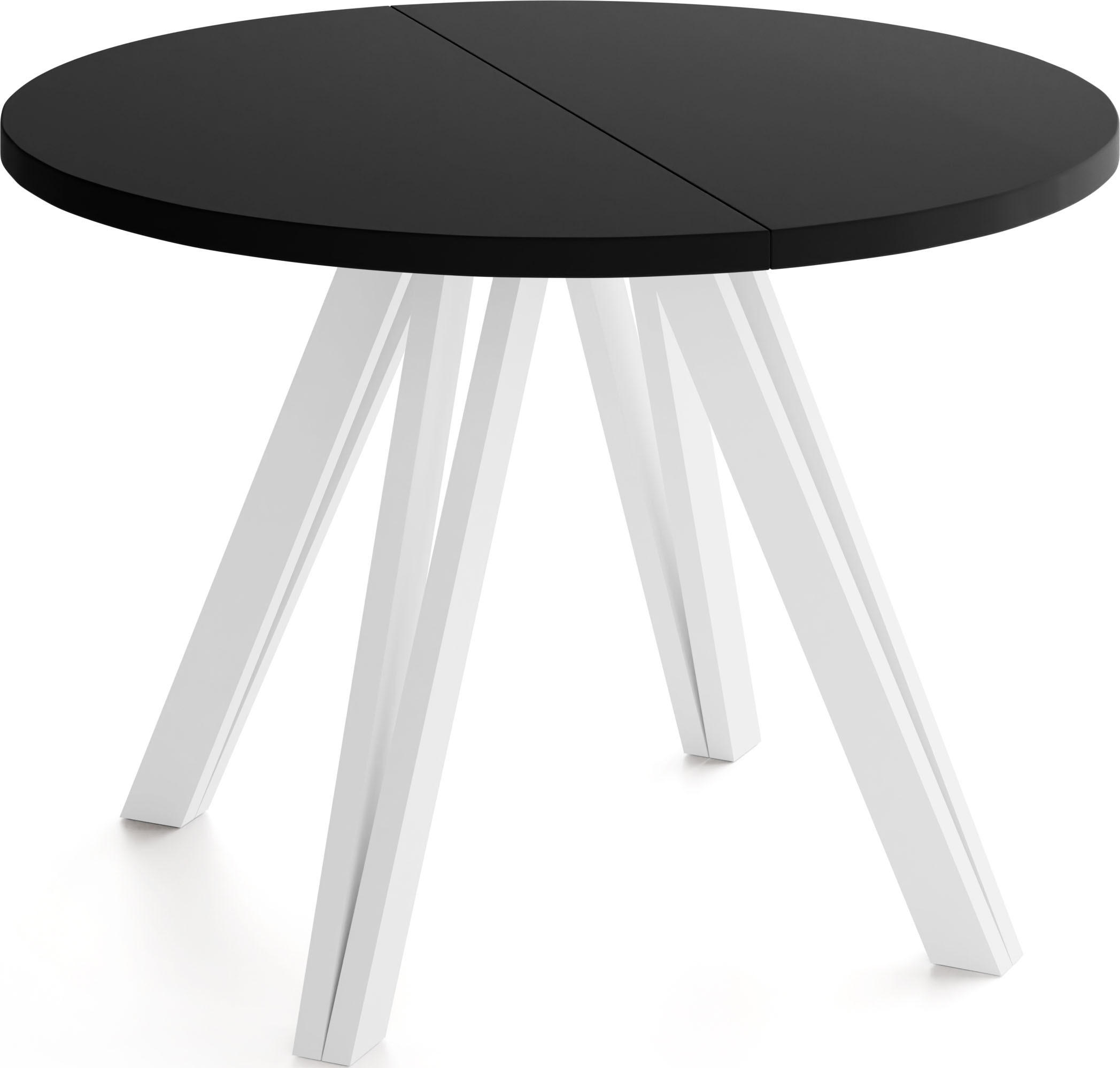 ESSTISCH Ravero runder ausziehbarer, Schwarz 100-140/100/77 cm - Schwarz/Weiß, Holz/Holzwerkstoff (100/100/77cm) - WFL GROUP