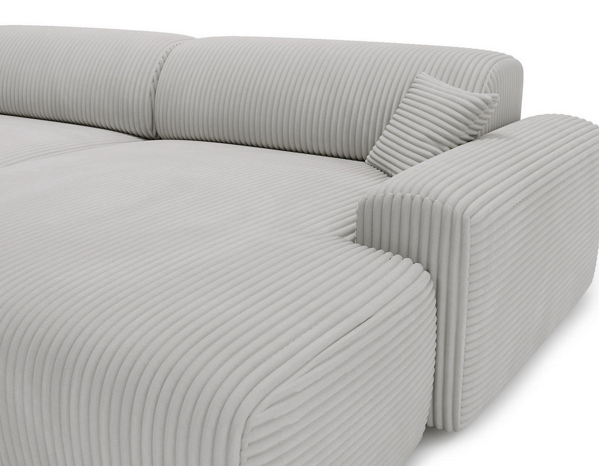 ECKSOFA mit Longchair - Cord - Hellgrau/Schwarz, Kunststoff/Textil (284/178cm) - home24