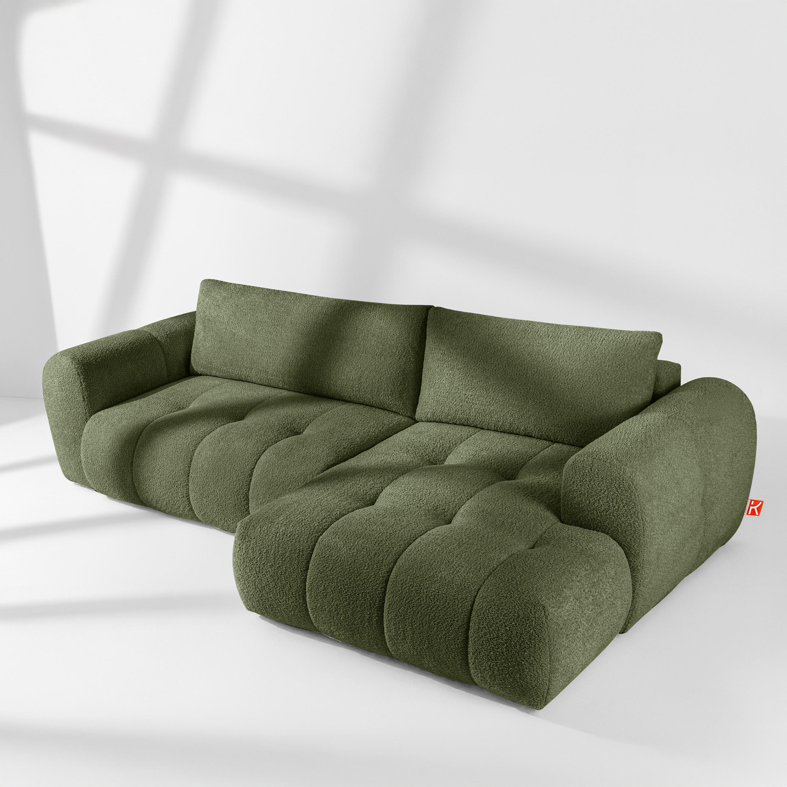 ECKSOFA RECHTS LIRA, Olivgrün, Bouclé - Olivgrün, Holz/Holzwerkstoff (295/112cm) - KONSIMO®