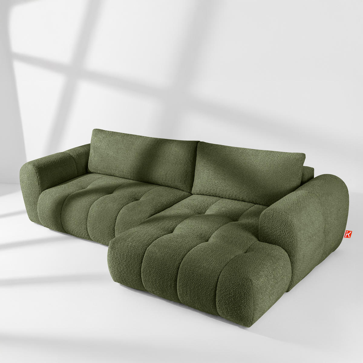 ECKSOFA RECHTS LIRA, Olivgrün, Bouclé - Olivgrün, Holz/Holzwerkstoff (295/112cm) - KONSIMO®