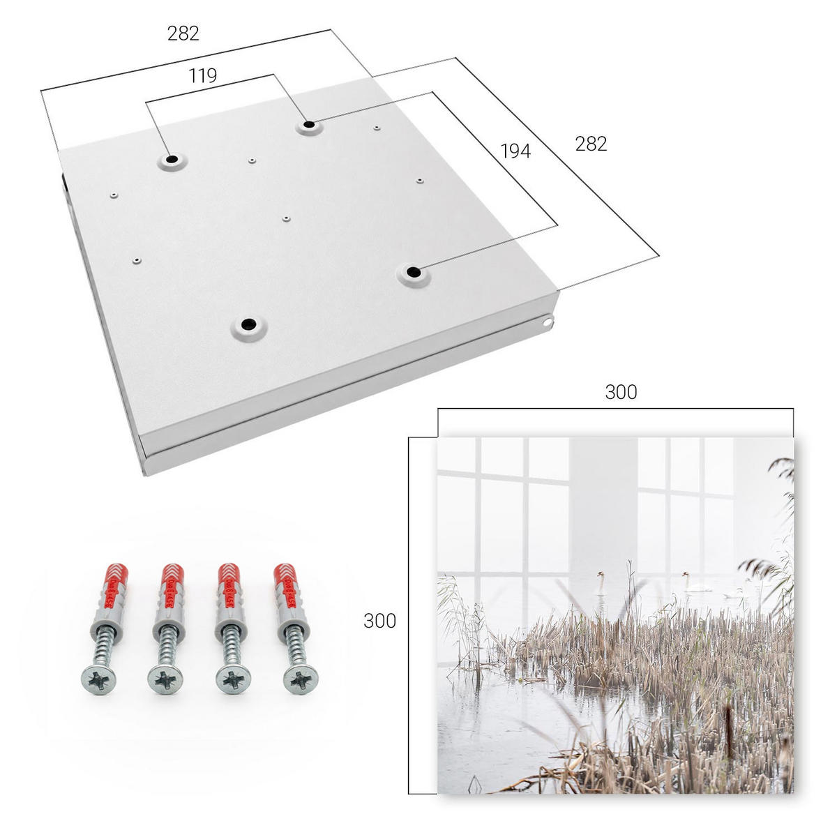 SCHLÜSSELBOX Weiß 30x30 cm – Türöffnung nach rechts - neblige Ruhe - Weiß, Metall (30/30/5cm) - TULUP
