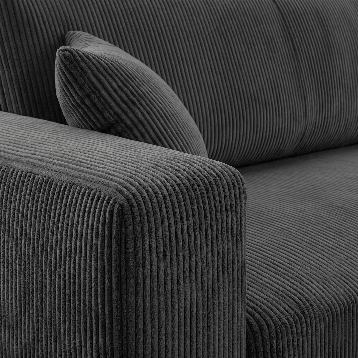 ECKSOFA PULA CORD GRAU - Anthrazit/Schwarz, Kunststoff/Textil (187/279cm) - Luxkor24