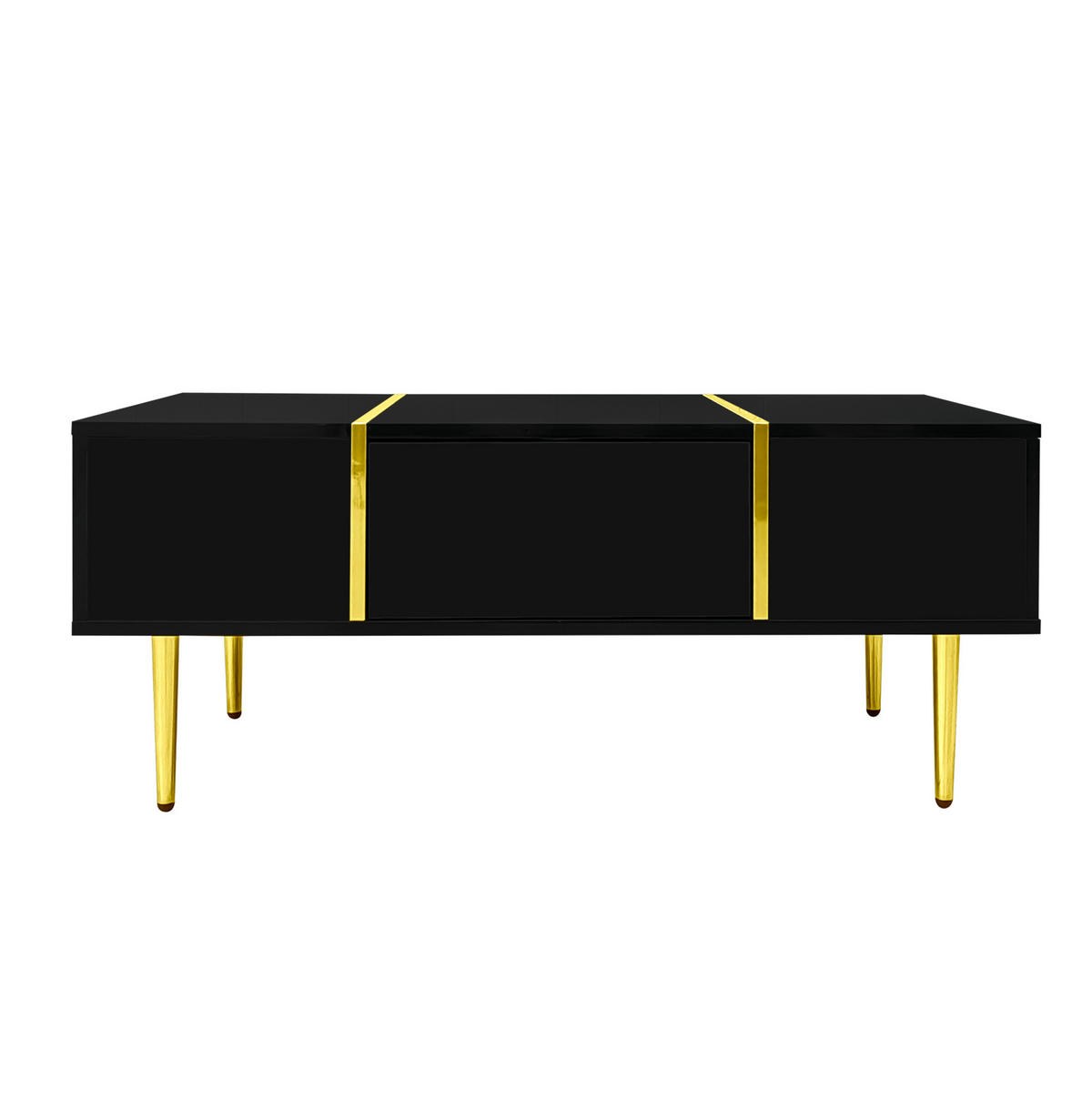 COUCHTISCH mit 2 Schubladen 100 x 60 cm MDF Schwarz Hochglanz - Schwarz, Metall (100/60/41.5cm) - Meubliv