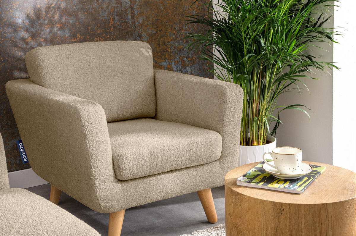 SESSEL TAGIO Massivholz-Beine, Beige - Beige/Braun, Buchenholz/Textil (86/80/88cm) - KONSIMO®