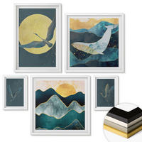 WANDBILDER 5er-Set - 50x50 cm & 20x30 cm & 40x60 cm Weißer Rahmen - Vögel, Kraniche, Mond, Berge - Weiß, Kunststoff (40/60cm) - ArtPrintCave
