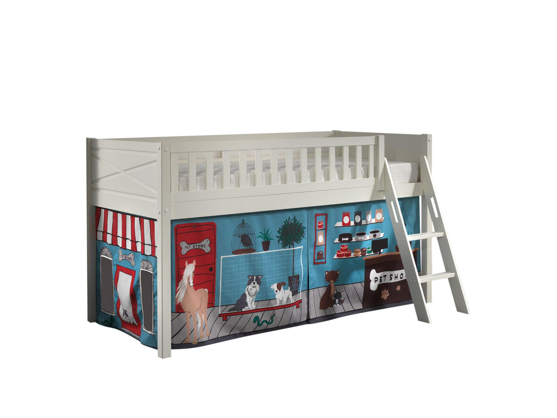 KINDERBETT Karyl 208x114x135 Massivholz Weiß Textilset Pet Shop - Blaugrau/Weiß, Holz (90/200cm) - 58aufmkessel