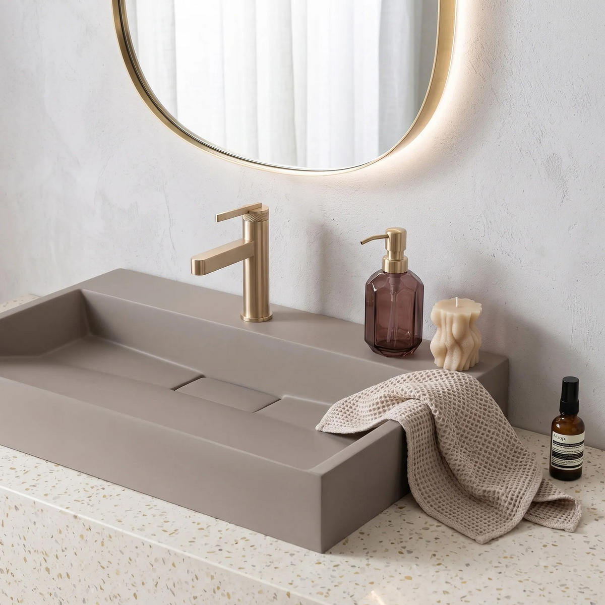 WASCHBECKEN Konglomerat Rea Goya Taupe 60cm - Beige, Keramik (37/14/60cm) - REA