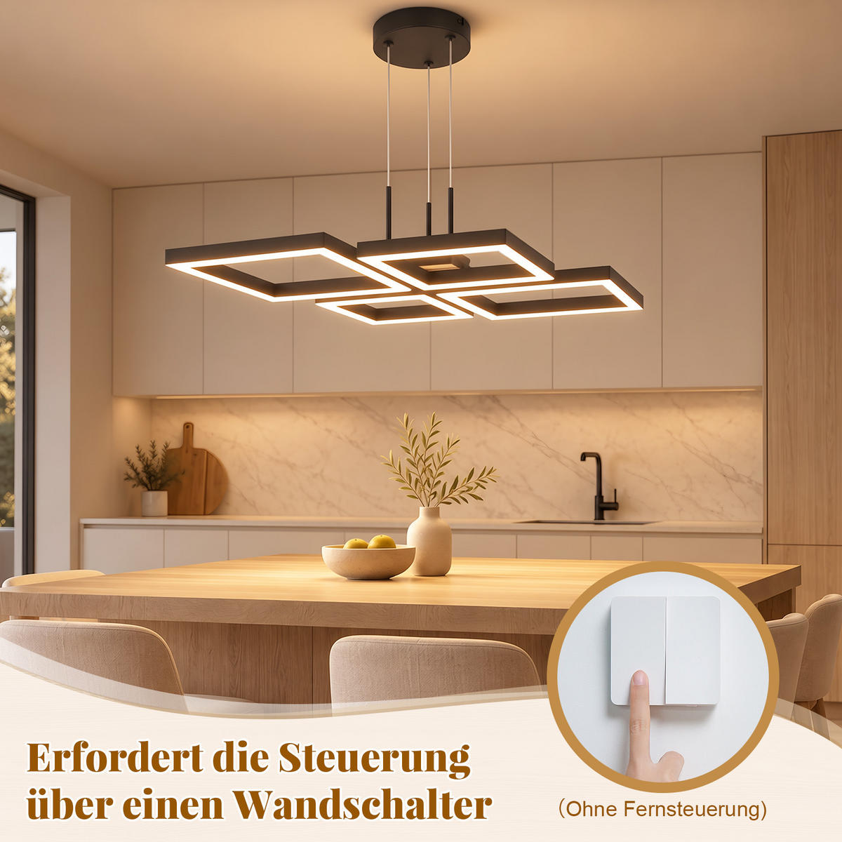 LED PENDELLEUCHTE Orvlon 48/45.5/139 cm - Schwarz, Kunststoff/Metall (48/45.5/139cm) - ZMH