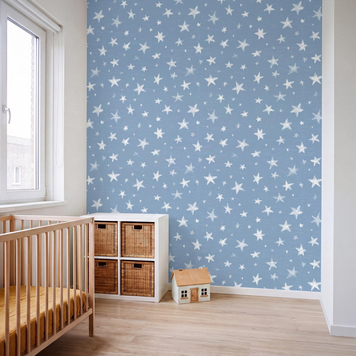 KINDERTAPETE - Sterne - Muster - Blau - 220x280 cm - Hellblau, Papier (220/280cm) - OnlyWow
